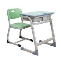 Ensemble moderne de bureau et de chaises d'étudiant double à cadre métallique en MDF élevé mobilier de table de salle de classe avec bureau de professeur