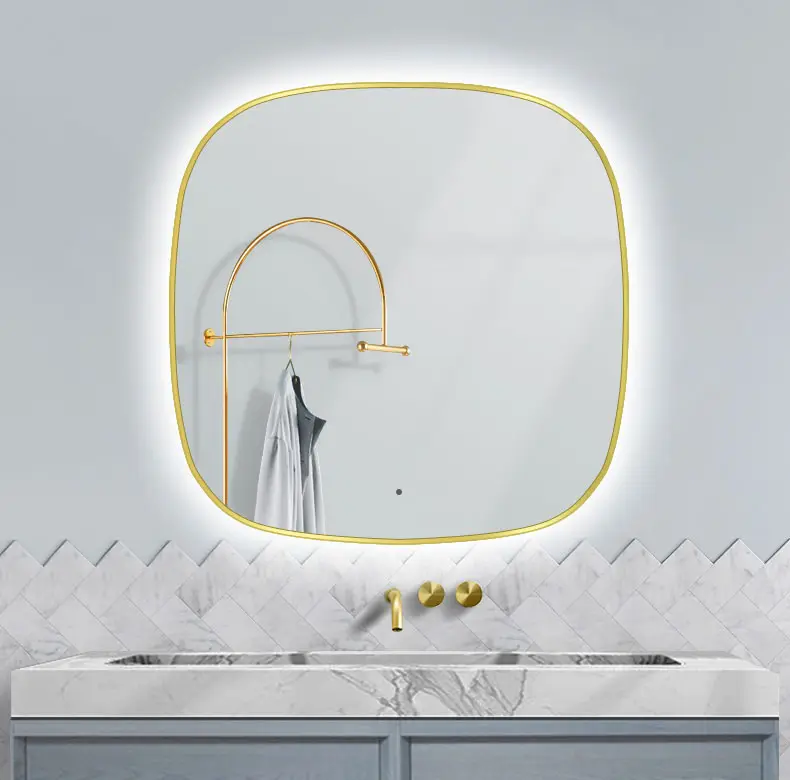 Specchio led illuminato per il progetto del bagno dell'hotel quadrato in metallo in lega di alluminio ispessito specchio con luce Led specchio touch