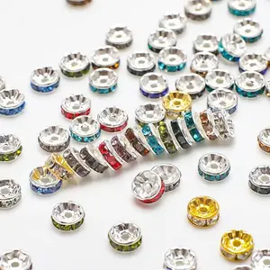 Hot 8mm Crystal Charms Silver Plated Czech Rhinestone Loose Bead for Jewelry Making DIY Bracelets Rondelle Spacer Beads