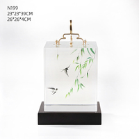 Lampada da Comodino Zen con Scultura in Resina Disegnata a Mano, Motivi Tradizionali Cinesi di Uccelli e Piante, Luce Notturna Decorativa per Interni, Basso MOQ