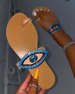Bayanlar fantezi düz sandalet taklidi mücevher gözler terlik sandalet toplu bayanlar