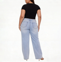 Jeans de mujer de cintura alta BBL de pierna ancha, elásticos, con control de abdomen, holgados, de mezclilla, de ajuste suelto, levanta glúteos, estilo urbano