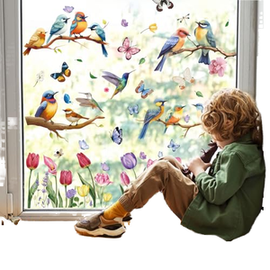 Autocollants personnalisés pour vitres de voiture, oiseaux et fleurs, en PVC, amovibles, film électrostatique DIY, décoration pour chambre à coucher, bureau - Product Image 1