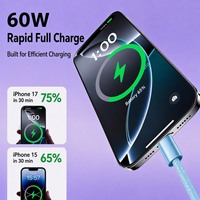 Nuevo Cable de Carga Rápida Tipo-C de 60W con Cubierta Trenzada de TPE/PVC para Relojes Inteligentes y Escáneres de Código de Barras