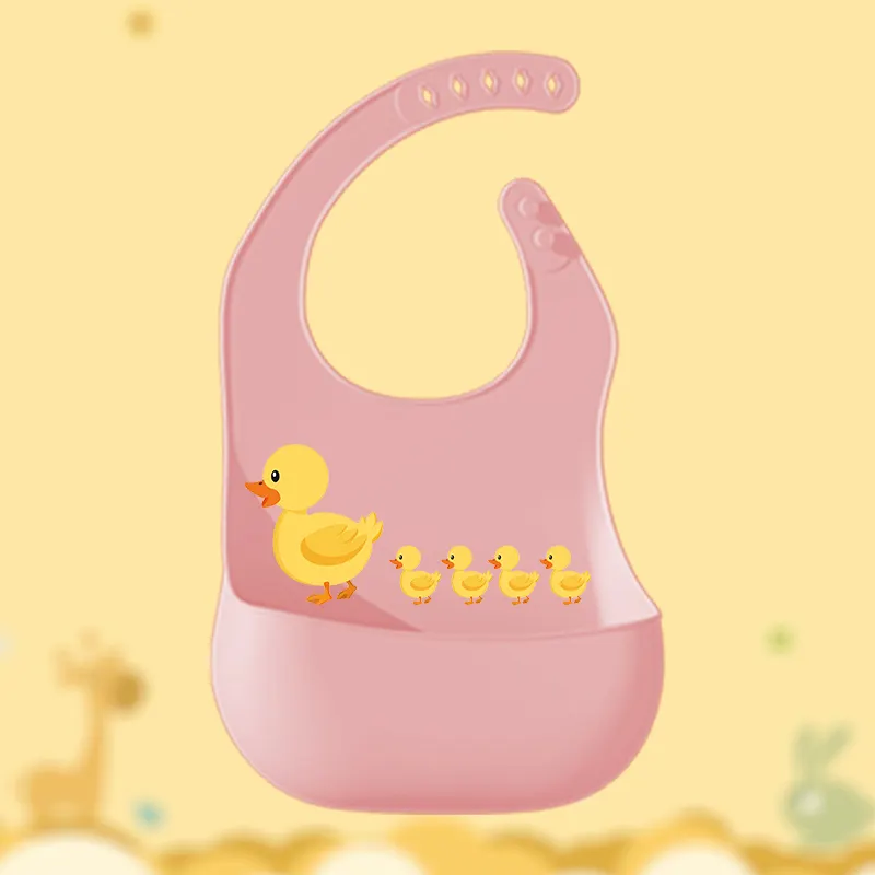 Babador de bebê de silicone para crianças com estampa animal e logotipo personalizado babadores de bebê à prova d'água ajustáveis para treinamento de alimentação sem Bpa