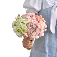 Roze Ranunculus bos kunstbloemenboeket zijden bloemstuk voor bruiloft fotografie huisdecoratie bruidsaccessoire