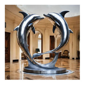<span class=keywords><strong>Décoration</strong></span> de <span class=keywords><strong>jardin</strong></span> contemporaine en métal creux poli Grande statue de dauphin en acier inoxydable - Product Image 1