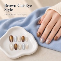 T2111 Kaixin Factory Faux ongles à presser brillants marron bleu, forme ellipse courte, style French, motif floral 3D, pour nail art, Fournisseurs