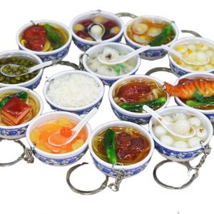 Porte-clés pendentif mini-bol de nouilles en porcelaine chinoise bleue et blanche, avec breloques alimentaires simulés, pour sangle de téléphone portable - Product Image 1