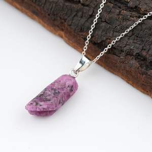 Gemkora Pink <b>Ruby</b> Pendant <b>Necklace</b> Natural Raw Crystal Rough Gemstone Energy Healing Stone Daily Wear Trendy - Product Image 3