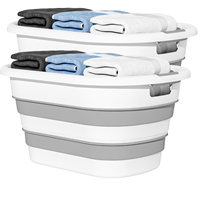 Panier à linge pliable 40L, panier à linge portable pliable avec deux poignées pour la maison, la salle de bain, le camping en plein air, le rangement