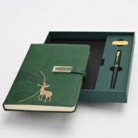 Coffret cadeau de journal en cuir PU vert, couverture rigide, 100 feuilles, logo personnalisé |   Carnet de notes professionnel, stylo, cadeaux pour employés, événements, conférences