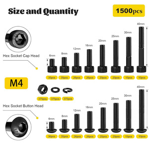 M4 Alloy Steel Screw Bolt Assortment Kit 1500 Pcs Metric Hex Socket Cap Button Head Nuts Washers For Sports Equipment - Product Image 2