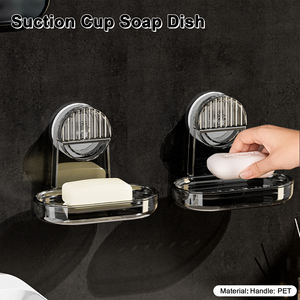 Luxuriöses transparentes Seifen kisten regal für die Wand montage Nicht perforiertes Kunststoff design für die Aufbewahrung von Haushalts reinigungs zubehör für Badezimmer - Product Image 2