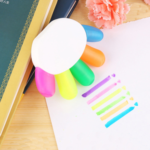 Stylo surligneur 5-en-1 multicolore en forme de fleur personnalisé ensemble de papeterie pointe pinceau oblique nouveauté fournitures scolaires en plastique durables - Product Image 5