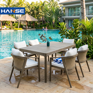 Ensemble <span class=keywords><strong>de</strong></span> <span class=keywords><strong>table</strong></span> et chaises <span class=keywords><strong>de</strong></span> salle à manger en teck pour balcon extérieur OEM, ensemble <span class=keywords><strong>de</strong></span> <span class=keywords><strong>table</strong></span> à manger <span class=keywords><strong>de</strong></span> luxe, tables en bois, 6 chaises - Product Image 1
