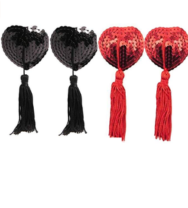 Copricapezzoli Adesivi Riutilizzabili in Silicone con Paillettes e Nappine a Forma di Cuore - Product Image 4