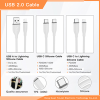 Câble en silicone USB C à L 2.0 PD 20W Câble de type C Câble de données de charge rapide USB A à L 2.4A pour iphones