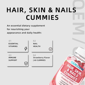 Biotin, C ve E Vitamini İçeren Saç, Cilt ve Tırnaklar İçin Sakızlar - Çilek Aromalı 60 Adet |   Yetişkin OEM/ODM Özel Etiket Toplu Tedarikçisi - Product Image 3