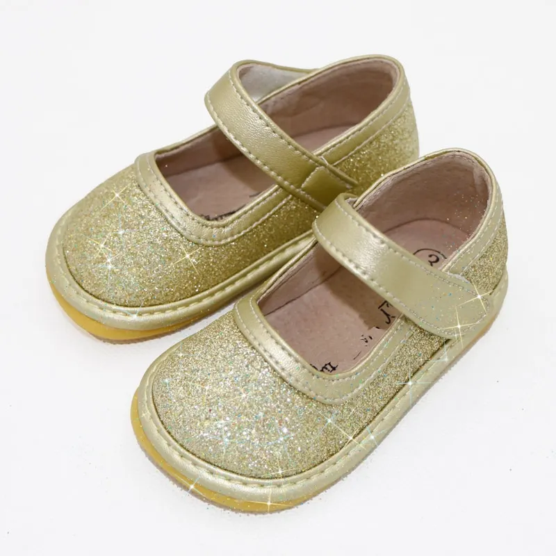 Baby Little Girls Shoes 1-3 years Kids Mary Janes Flats Casual Leather Toddler Gold Metallic Glitter Party Shoes Sound