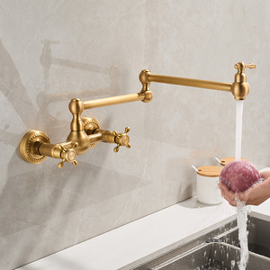 ก๊อกน้ำติดผนังทองเหลืองโบราณ 360 °   ก๊อกน้ำร้อนเย็นแบบหมุนได้ พับเก็บได้ พร้อมหูจับคู่ สำหรับห้องครัว ระเบียง ห้องซักผ้า ห้องน้ำ - Product Image 5