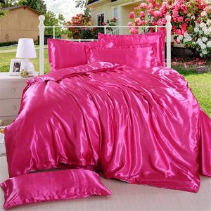 Ensemble de couette en satin rose bonbon 4 pièces Couleur unie Style classique Usage domestique - Product Image 5