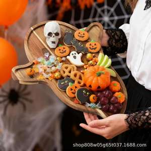 Bandeja de Madera Personalizada con Diseño de Fantasma de Halloween, Plato para Frutas y Bocadillos de Madera Maciza, Decoración Retro para Mesa de Fiesta - Product Image 3