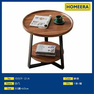 Tavolino Laterale Homeera Rotondo 50cm, Altezza 60cm, Piano in Legno, Ripiano Portaoggetti, Arredamento Soggiorno, Design Minimalista - Product Image 1