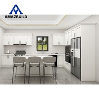 AMAZBUILD Meubles de cuisine îlot modernes blancs style Shaker en pierre frittée avec comptoir, portes en verre, robinet et charnières