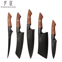 Hache de boucher robuste en acier au carbone de 7 pouces avec manche en bois, ambidextre, pour couper et hacher les os
