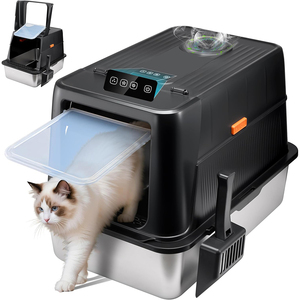 Caja de arena inteligente de acero inoxidable con control de olores, automática, para gatos, 135, con tapa abatible, desodorización eléctrica, cerrada y de lados altos - Product Image 1