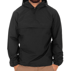 Custom Black Wholesale <strong>Half</strong> Zippolyeter Nylon Pullover Plain Printed <strong>Men</strong> Windbreaker <strong>Jacket</strong> - Product Image 1
