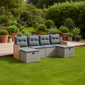 Conjunto de Sofá de Jardín de Ratán Gris con Cojines de Espuma de Alta Densidad, Muebles de Exterior de Diseño Contemporáneo - Product Image 2