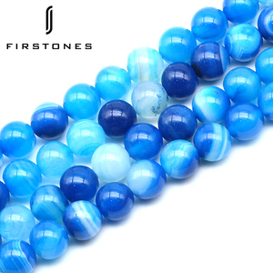 ลูกปัดหินอาเกตสีน้ำเงินลายเส้นธรรมชาติแบบด้าน ลดราคาพิเศษ ขายเป็นเส้น - Product Image 1