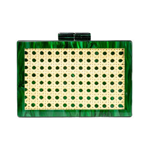 Sac à main élégant en rotin et acrylique pour femme, pochette de soirée marbrée stylée, sac carré pour la plage et les soirées en bord de mer - Product Image 1