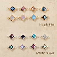 Pendentifs breloques carrés en argent sterling S925 de 4 mm avec pierres de naissance multicolores et connecteurs en CZ à double boucle pour la fabrication de bijoux