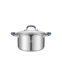 Casserole multifonction en acier inoxydable avec couvercle en verre 20/22/24 cm, marmite à soupe en acier inoxydable avec poignée en silicone