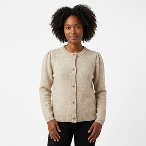Cárdigan de Punto para Mujer, Otoño Invierno, Cuello Redondo, 50% Viscosa, 27% Nailon, 23% Poliéster, Manga Larga, Cierre de Botón - Product Image 1