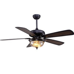 Ventilateur de plafond LED moderne de 52 pouces style ferme avec lustre, construction en fer et cristal, moteur DC, télécommande, 5 pales, intensité variable, faible encombrement - Product Image 4