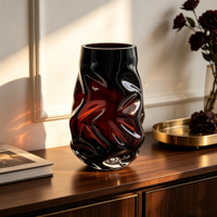 Vase en verre ambré dégradé ondulé soufflé à la main RYLAVA, vase à fleurs en verre texturé irrégulier pour la décoration de la maison, ornement de table