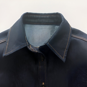 Blouson en jean pour homme coupe droite, couleur unie, en molleton de coton, avec poches, décontracté, automne, délavé à l'acide, respirant - Product Image 4