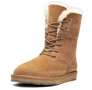 여성 Shearling 가죽 양피 클래식 레이스 중반 송아지 플랫 모피 겨울 스노우 부츠 - Product Image 1