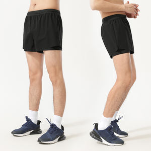 Pantalones cortos 2 en 1 para hombre estirables de alto rendimiento para ejercicios en casa con paneles de ventilación de malla - Product Image 2