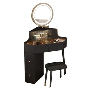 Solid Wood Panel Cream Wind Design <strong>Small</strong> Apartment <strong>Corner</strong> Dresser Bedroom Makeup <strong>Table</strong> Mirror Integrated Bedside <strong>Table</strong> Made - Product Image 1