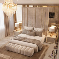 Tête de lit tendance en acier inoxydable et tissu rembourré, mobilier de chambre à coucher avec miroirs pour lits de chambre principale