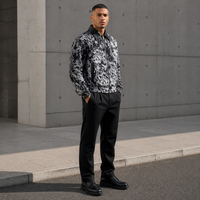 Blouson Bomber Homme Vintage en Polyester/Coton Uni Décontracté Col Montant Réversible Respirant Coupe-Vent Style Urbain Automne