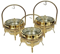 NANSHENG Plat de service rond en acier inoxydable doré 9L avec couvercle en verre suspendu, chauffe-plat pour buffet de mariage et banquets