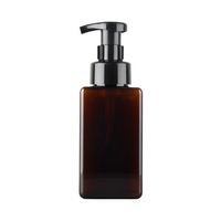 Flacon distributeur de savon liquide carré transparent en PETG de 450 ml avec pompe mousseuse, sérigraphie, estampage à chaud doré, impression UV, vide, pour soins du visage