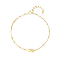 Bracelet double cœur en argent S925 plaqué or 18 carats, bracelet chaîne d'amour en argent sterling 925