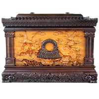 Urna Funeraria de Ébano Lotus Palace, Caja Funeraria de Madera Maciza de Alta Calidad Exquisitamente Tallada